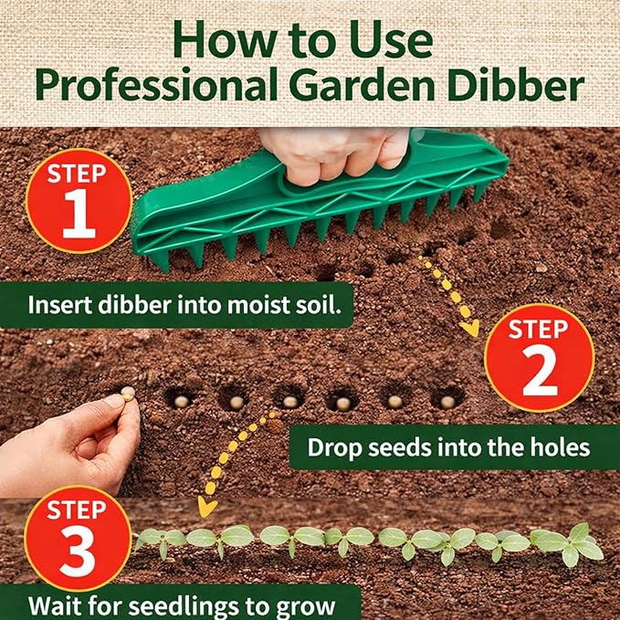 Professional Garden Dibber, Seed Spacing Tool, Multifunctional Soil Spacer for Planting Seeds, Easy Seed Placement, Portable Gardening Essential for Vegetables & Flowers (1PC)