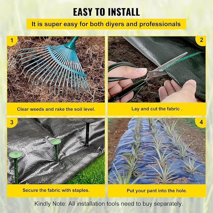 VEVOR Weed Barrier Landscape Fabric, Heavy Duty 5x250FT 5oz Woven Garden Fabric Weed Barrier, Weed Control Fabric Ground Cover, Geotextile Fabric, Weed Block Gardening Mat, Driveway Fabric Landscaping
