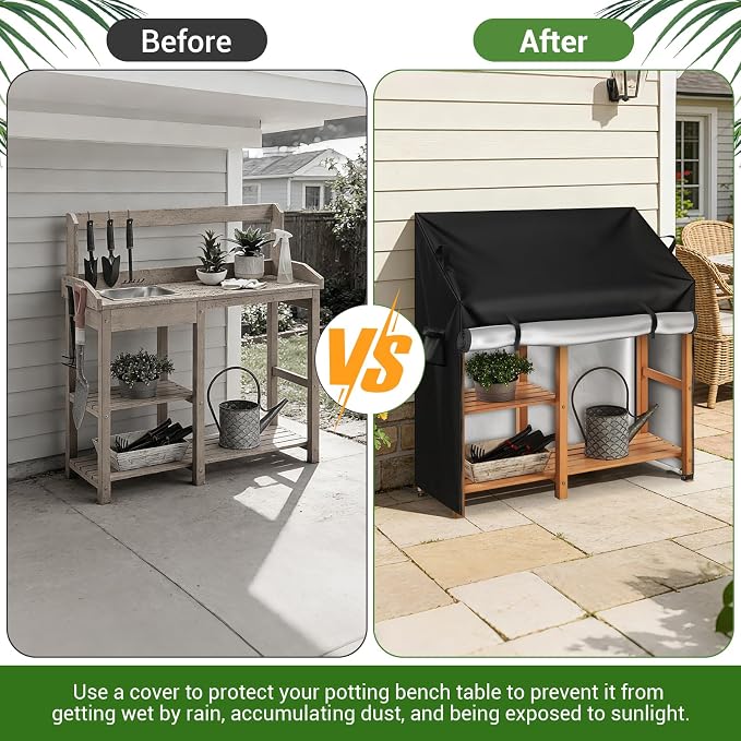 Kasla Potting Bench Cover, Waterproof Cover for Potting Table for Outdoors, Weatherproof Gardening Table for for Outsid Patio Garden Backyard - 46" L×20" W×36/58" H