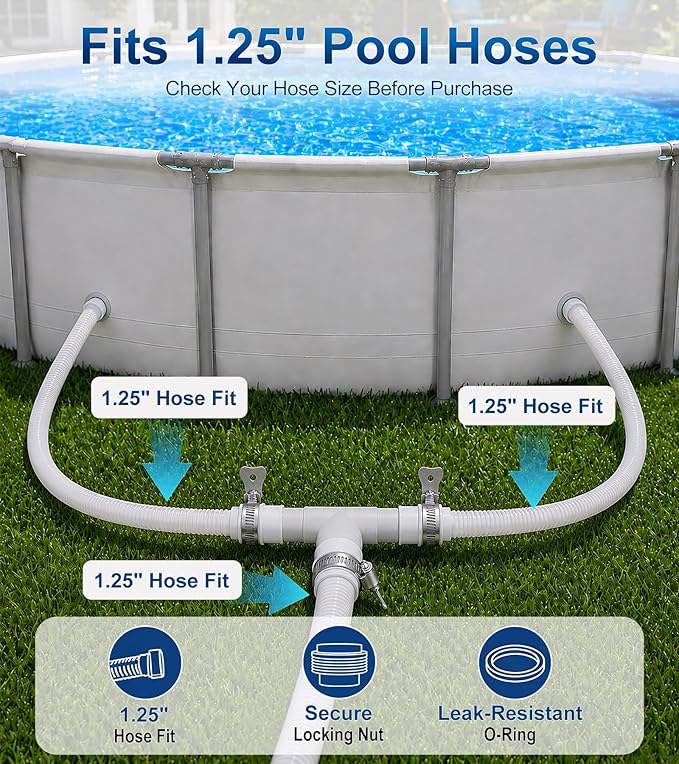 Pool Hose Connector for Leak-Proof Dual Seal and Stable Water Flow, 1.25" to 1.25" T-Joint Pool Hose Adapter for Pool Parts and Accessories Replacement, Easy No-Tool Install for Above Ground Pools