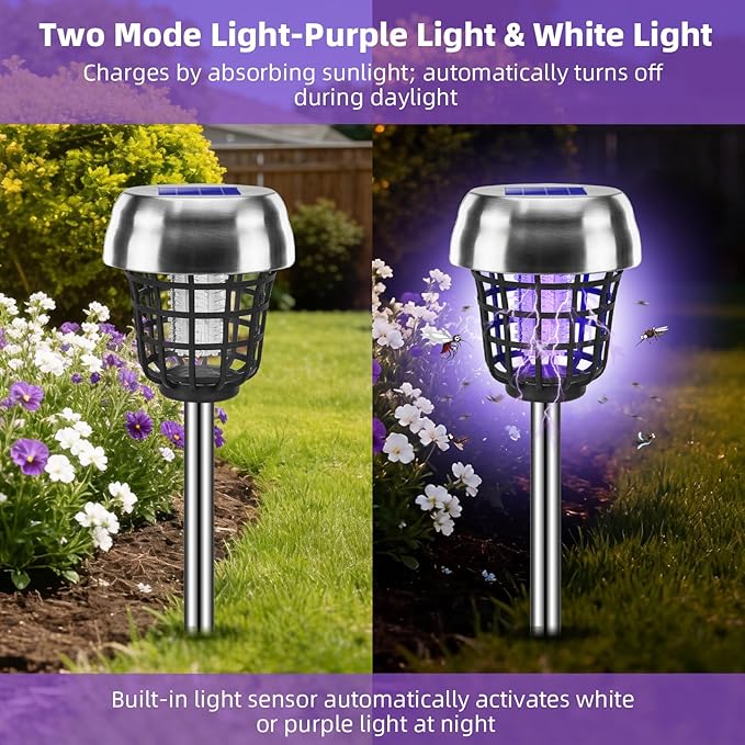 2026 Upgraded Solar Bug Zapper Outdoor, Mosquito Killer, Fly Traps Gnat Zapper for Small Flying Insect Bug Fly Gnat, Waterproof Mosquito Repellent for Patio Yard Garden Farm(4)