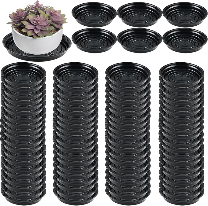100 Packs 6 Inches Large Plant Saucers for Indoor Outdoor Use Heavy Duty Plastic Plant Plate Dish for Planter Bulk Round Flower Pot Drip Trays to Catch Water 4 to 20 Inch, Black