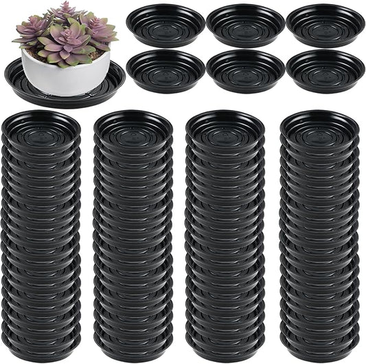 100 Packs 6 Inches Large Plant Saucers for Indoor Outdoor Use Heavy Duty Plastic Plant Plate Dish for Planter Bulk Round Flower Pot Drip Trays to Catch Water 4 to 20 Inch, Black