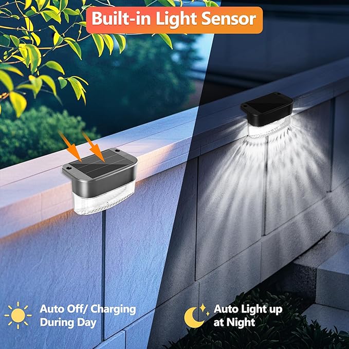 BrizLabs Solar Fence Lights Outdoor, 12 Pack 3 Colors & 6 Modes LED Solar Deck Lights, Warm White Outdoor Step Light IP65 Waterproof, Cool White Wall Light Fence Lighting for Patio Yard Pool Railing