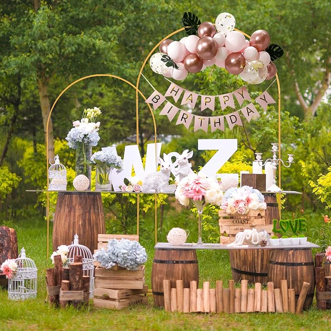 SuuWoee Metal Arch Backdrop Stand Set of 2 With Pink Cover (7.2FT+6FT) Gold Wedding Arch Stand Balloon Arched for Birthday Party Baby Shower Graduation Ceremony Decoration