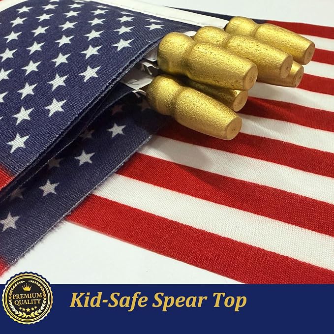 TOPFLAGS 4x6 Small American Flag on Stick 12 Pack Mini US Flags 4x6 Inch Kid-Safe Spear Top Pole for Outside 4th of July Memorial Day USA 250th Anniversary Patriotic Decorations