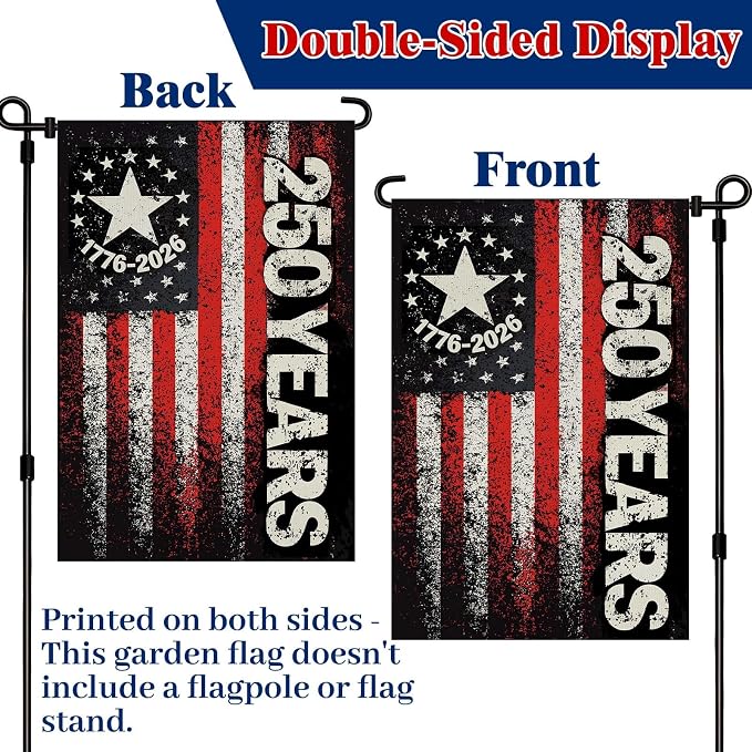 250 Anniversary USA Garden Flag, Double Sided Waterproof Distressed Patriotic Flag 1776-2026, Outdoor Yard Decor 12x18