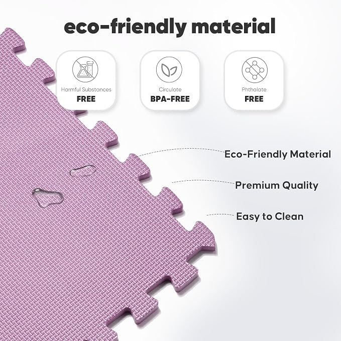 32 Pack Home Gym Mat, Puzzle Exercise Mat, EVA Interlocking Foam Floor Tiles for Home Workout Equipment and Kids' Play Areas - Blue, 24 in x 24 in x ½ in - (Pink, 32 Pack(128 SQ FT))