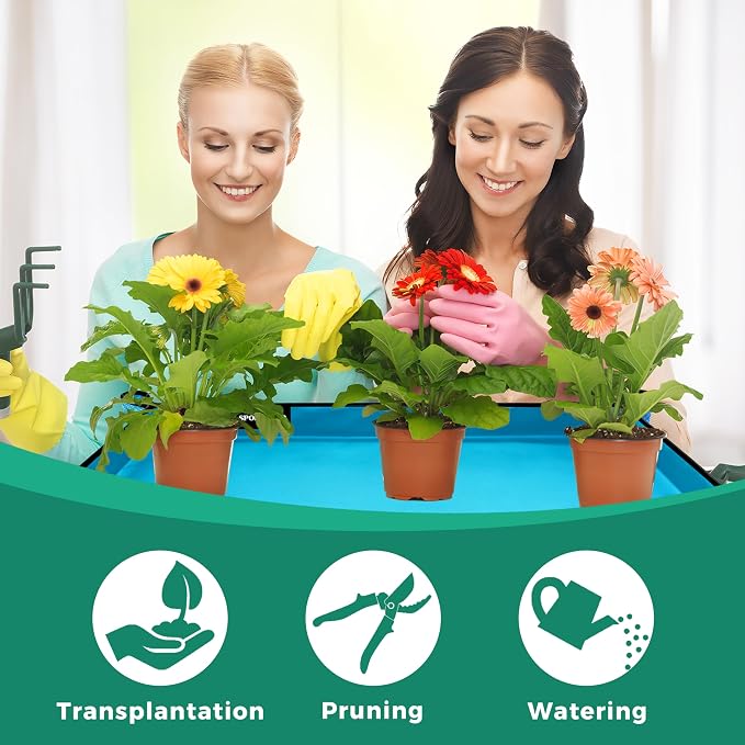 Plant Transplanting Mat - Thickened Waterproof Potting Mat, Succulent Gardening Mat, Portable Repotting Mat for Mess Control, Indoor Outdoor Use (PVC-Blue 39.5"x39.5")