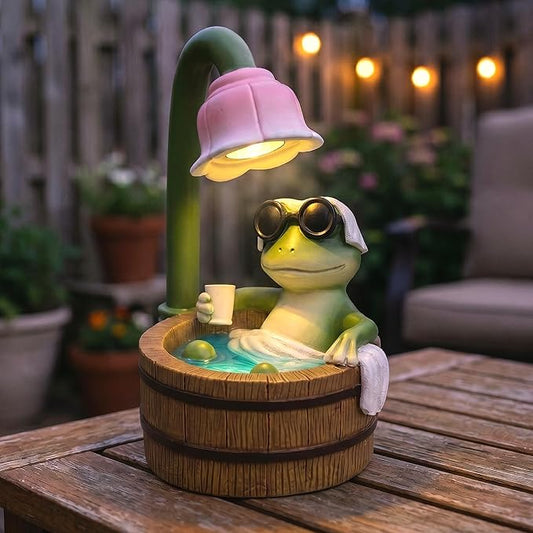 MXwcy Solar Frog Garden Statue with Lights, 6.3" Resin Frog Figurine Solar Garden Decor Outdoor Waterproof Lawn Ornament for Patio Yard, Cute Frog Gifts for Women Mom Grandma
