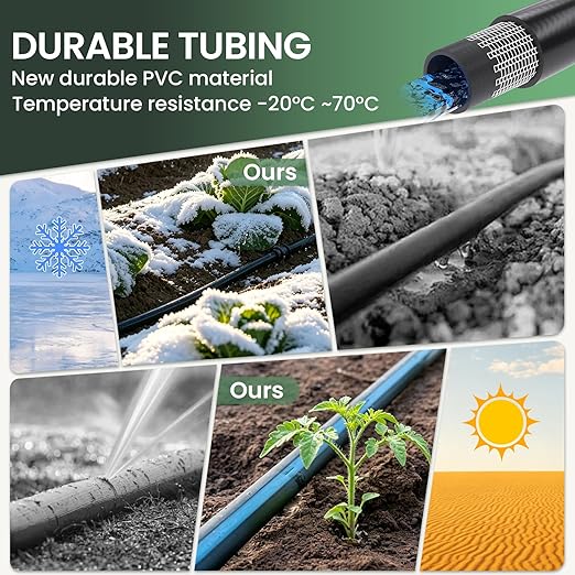 40FT 1/2 Inch Drip Irrigation Tubing Extension Hose, Main Line Watering Tube for Expanding Garden Irrigation Systems with 2pcs 6-Way Quick Connector