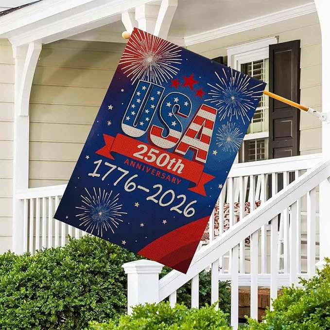 250 Anniversary Usa Garden Flags for Outside, 250 Anniversary USA Flag with Fireworks Design, 1776-2026 Patriotic 4th of July Decorations Yard Sign Double-Sided Waterproof House Flag 28x40 Inch 250 Year American Flag