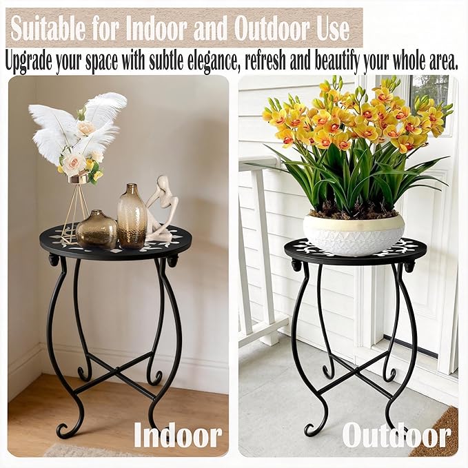 Small Outdoor Side Tables, 15" Tall 10" Round Patio Side Table, Metal Corner Plant Stand for Flower Pot, Rustproof Flower Plant Rack Holder for Home, Garden, Patio, Plant Lovers 1 Count