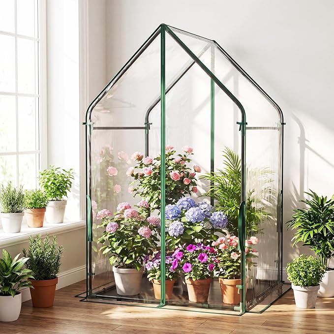 Giantex Mini Greenhouse, Outdoor Portable Green House with Sturdy Metal Frame, Ground Stakes & Wind Ropes, Clear Tent Small Greenhouse for Indoor Outdoor Plants (36"x36"x60")