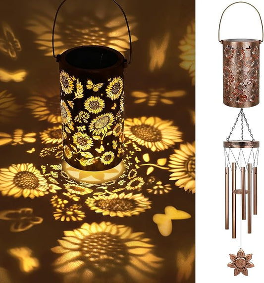 YHmall Solar Wind Chimes for Outside, 35'' Sunflower Gifts for Women Mom Grandma Windchimes Outdoors, Solar Lantern Memorial Wind Chimes Teacher Appreciation Unique for Garden Decor