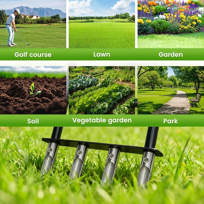 Aerator Lawn Tool,Core Aerator Lawn Tool with 4 Tines for Gardening,Easy Assembled Manual Grass Aerator with Steel Material for Yard Care Health Soil,Suitable for Soft Soil（Water Before Use）