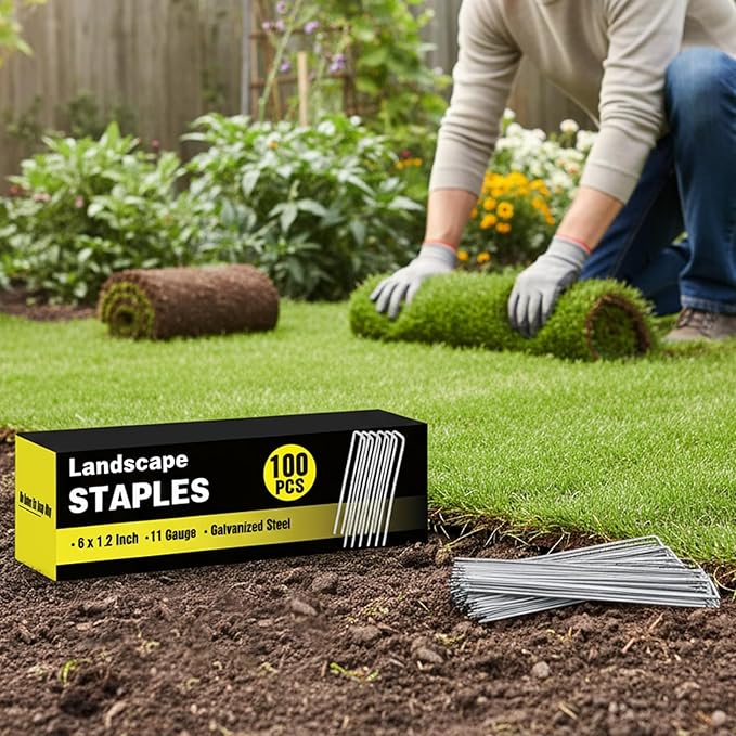 100 Pack 6 Inch Landscape Staples, Galvanized Garden Stakes 11 Gauge U-shaped Tent Stakes Yard Pins Plant Cover Stakes Ground Staples for Landscaping Fabric, Lawn, Turf, Fence, Irrigation Hose