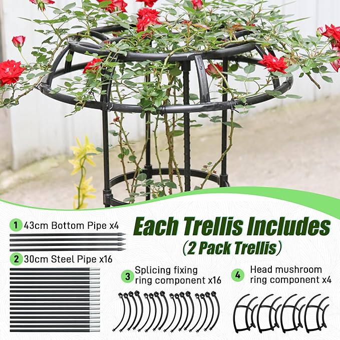 Quibbay Garden Trellis for Climbing Plants Outdoor, 65 Inch Mushroom Top Trellis for Climbing Plants, Plant Trellis Support for Potted Plants Climbing Vine Rose Clematis Vegetable Trellis, 1 Pack