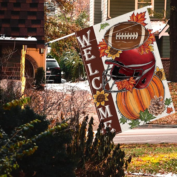 Fall Garden Flags, Fall Decorations for Home Outside,Thanksgiving Pumpkin Baseball Garden Flag Yard Outdoor(28 * 40in)