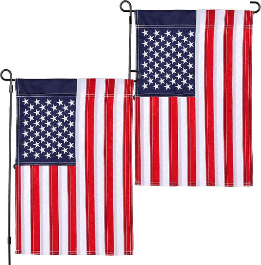 2 Pack American Flag Garden Flags Embroidered - 12''x18'', Deluxe Embroidered Stars and Sewn Stripes USA Garden Flags,Patriotic Decorative Yard Flags for Garden and Home, 210D Nylon