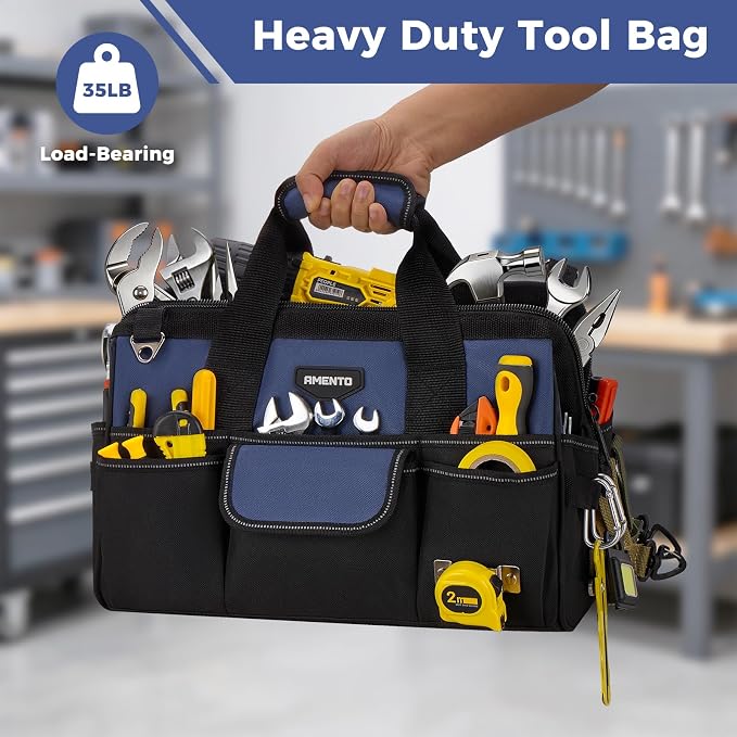 16-Inch Heavy Duty Tool Bag, 22 Pockets Empty Tool Box Organizer Storage, Soft Tote Toolbox Organization Portable Handle Carrying Work Toolbag, Father Day Gifts Men Electrician Mechanic, Blue