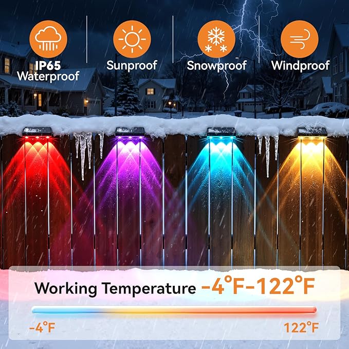 Solar Fence Lights Outdoor 12 Pack, Upgraded Brightness 3X LED Lens Fence Lights Solar Powered,9 Fixed Colors & RGB Lights, IP65 Waterproof Solar Lights for Outside Backyard/Railing/Step/Patio