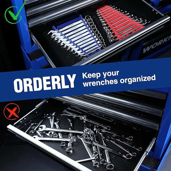 WORKPRO 4-Pack Magnetic Wrench Organizer, 12-Piece Wrench Holder Set for Tool Box Drawer Chest, SAE (1/4" - 15/16") and Metric (6 mm - 24 mm)