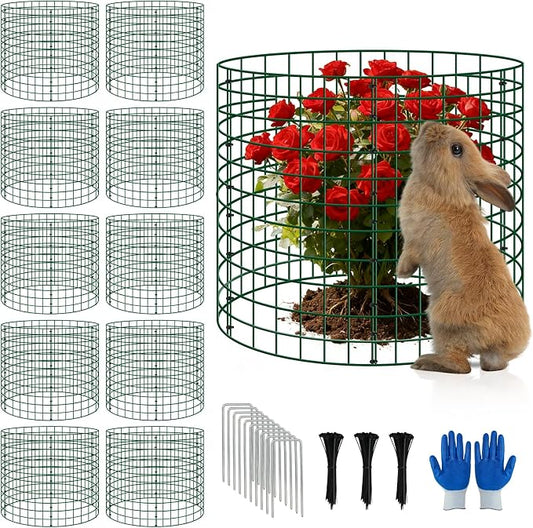 10 Pack Plant Protectors from Animals, 12''x12'' Metal Plant Cages for Outdoor Plants, Garden Plant Protector with Stakes & Zip Ties, Keep Rabbits Squirrels Out, Plant Cage for Flowers Vegetables