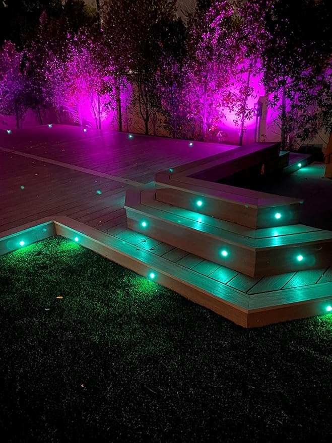 Sumaote LED Deck Lights Kit RGBW 30pcs Φ1.22 Low Voltage Recessed Deck Lamp In-ground Lights Waterproof Outdoor Yard Path Stairs Steps Landscape Decor, Multicolor & Warm White Lighting, Black Shell