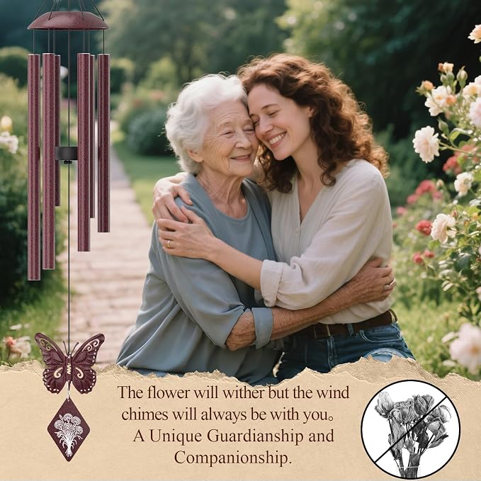 Butterfly Wind Chime, Unique Mom Gift Wind Chimes, Birthday Gifts Present for Mom Mother from Daughter Son, Best Gifts Ideas for Christmas Birthday Mother's Day, 36'' Deep Tone Windchime