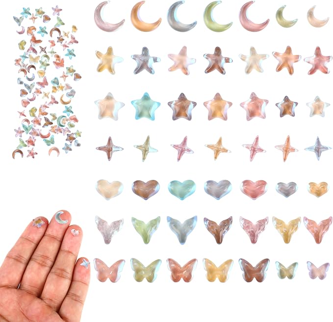 120Pcs Resin Charms for Crafts & DIY Decor, Iridescent Flatback Miniatures (Star, Moon & Mermaid Tail), Tiny Figurines for Slime, Scrapbooking, Dollhouse Accessories & Fairy Garden Decor