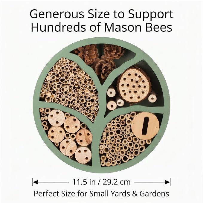 Topadorn Tree of Life Wooden Insect Hotel, 11.5" Multi-Habitat Bee House for Pollinators, Outdoor Garden Decor