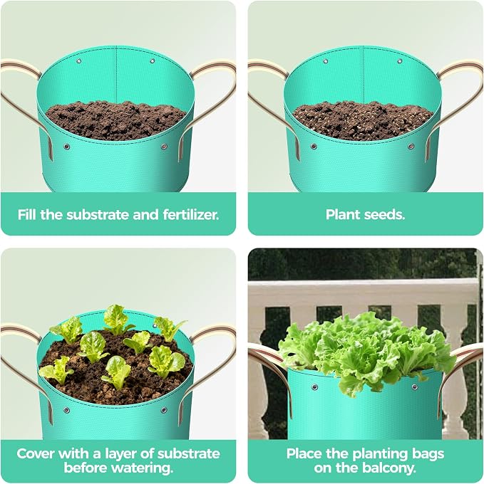 7 Pcs 5 Gallon Grow Bags, Small PE Garden Grow Bags for Plants with Branch-Binding Holes and Bottom Drain Holes, Ideal for Vegetables, Strawberries and Flowers