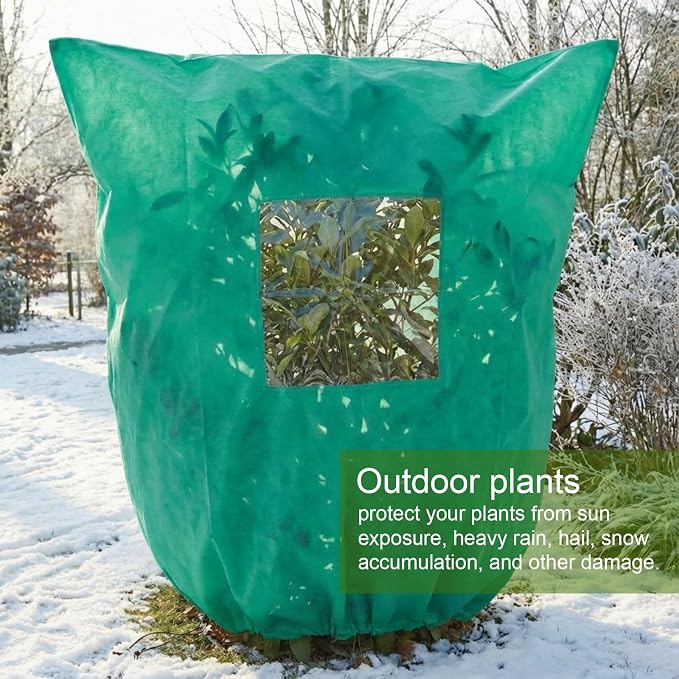 4 Pcs Large Plant Covers Freeze Protection with Viewing Window, Drawstring & Zipper Winter Frost Covers, Shade Cloth for Shrubs, Small Trees, Frost (Green,31.5 x 39.4 Inch)