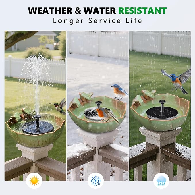 Ceramic Bird Bath for Outdoors, 10.1" Hummingbird Fountains Solar Power Ground Ceramic Bird Baths Bowl for Outside, Large Table Top Garden Décor for Patio, Yard & Home