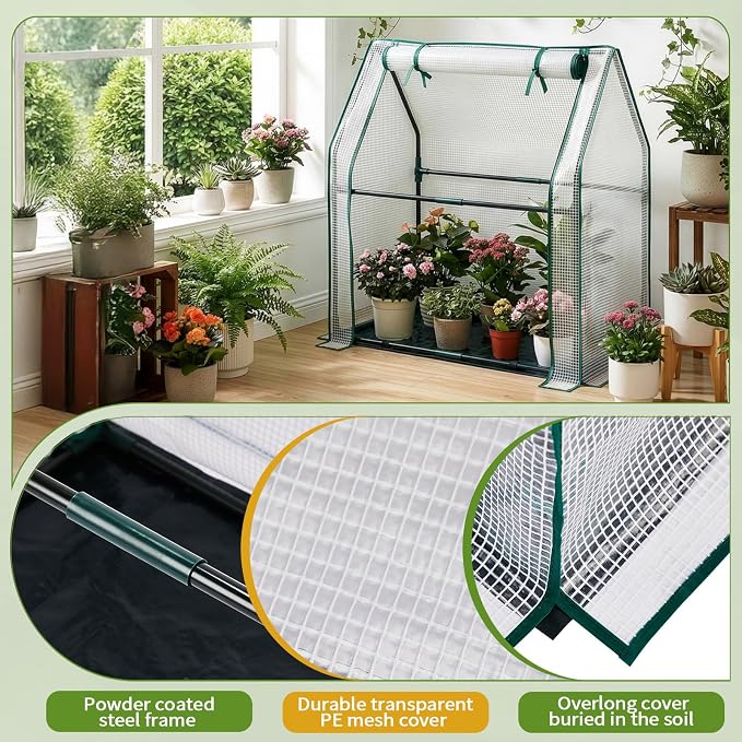 Mini Greenhouse for Indoor Outdoor,36"x18"x33" Tabletop Portable Green House with Waterproof Pad for Small Plants Nursery Germination (White)