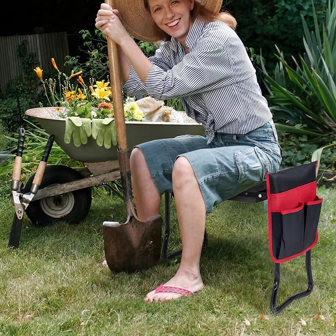 Giantex Garden Kneeler & Seat, Folding Gardening Stool, Portable Garden Bench with EVA Foam Pad, Heavy-Duty Metal Frame, Gardening Tool for Women Men Seniors, Holds 330 LBS, Black (with 1 Bags)