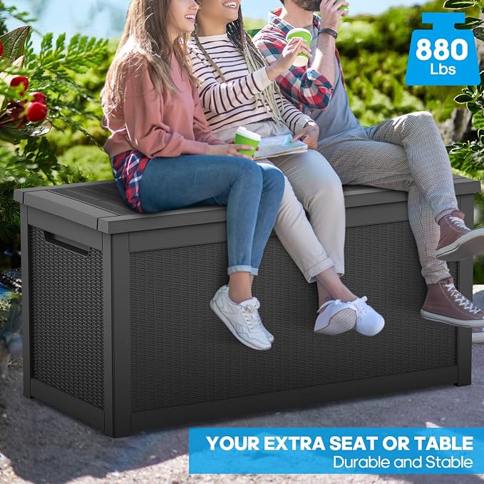 TARKARI 320 Gallon Outdoor Storage Box Waterproof, Resin Deck Boxes with Lockable Lid & UV-Resistant for Patio, Pool, Garden Furniture Cushions & Accessories, Black