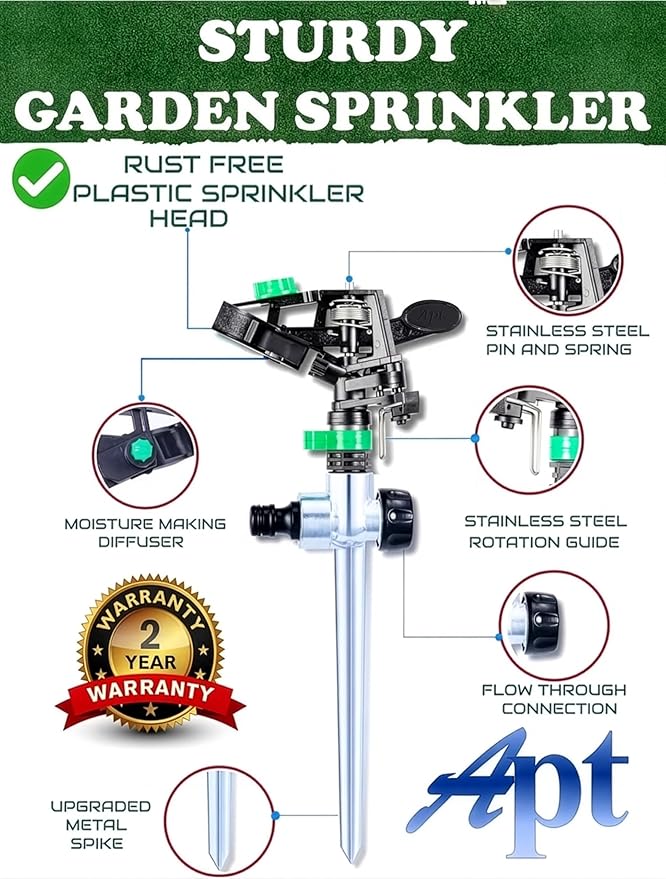 APT Pulsating Impact Sprinklers for Yard, Lawn & Garden, 80 to 5800 sq ft Adjustable Spray (Pack of 2)