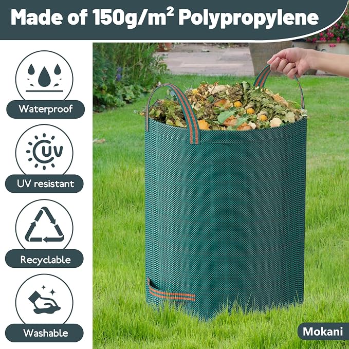 Mokani Reusable Yard Waste Bags, 79 Gallon Lawn and Leaf Bags 3 Packs, Heavy Duty Garden Bags With Reinforced Handles, Camping Yard Recycling Leaf Bag for Leaves