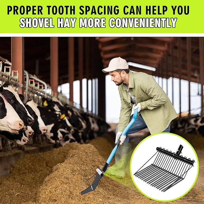 Tandefio 2 Pack Manure Fork Replacement Head Metal Pitchfork Horse Manure Rake Garden Pitch Fork Replacement Head with Angled Tines for Horse Stall Poop Picking up(Black)
