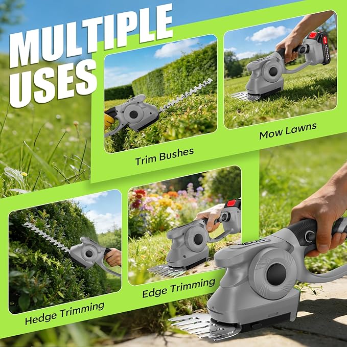 2-in-1 600W Cordless Hedge Trimmer, 21V Battery Operated Trimmer for Bush & Grass, Lightweight Garden Trimmer for Home Use