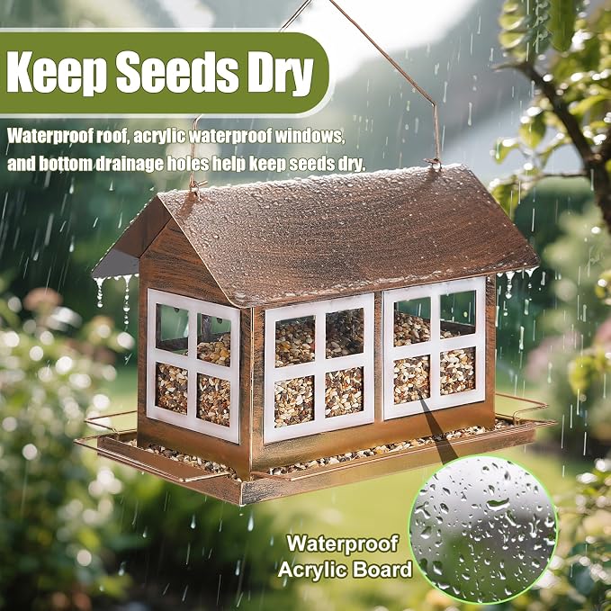Bird Feeders for Outdoors, 6lb Large Capacity, Weatherproof | IWNTWY Bird Feeders, Heavy Duty Metal Bird Feeder for Outdoors Hanging, Weatherproof 6lb Large Capacity Wild Birdfeeder