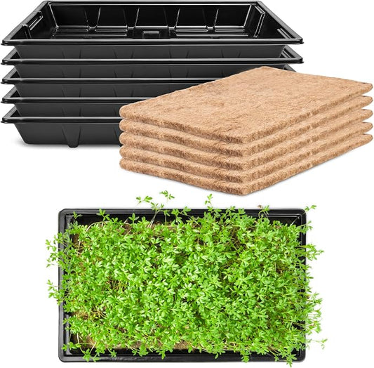 Pack 8 Seed Sprouter Tray with Plant Hemp Fiber Grow Mat,Microgreens Growing Kit for Seedling Wheatgrass Hydroponic,Wheatgrass Sprouting Tray, Greenhouse Seed Starter Trays (5 Pack)