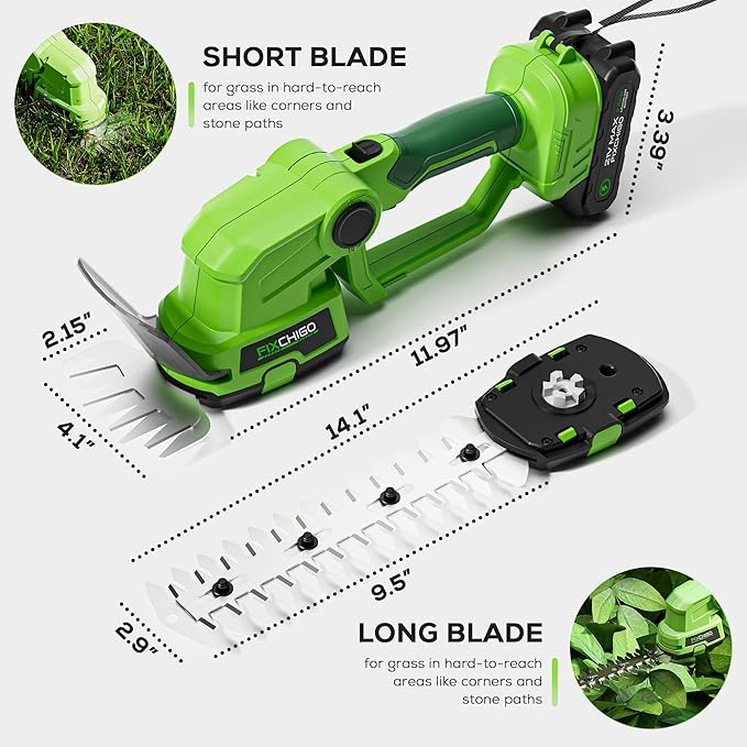 21V Cordless Hedge Trimmer, 2 in 1 Handheld Bush Trimmer with 2000mAh Batteries + Charger, Electric Grass Shear for Garden Yard Lawn Care, Powerful & Lightweight