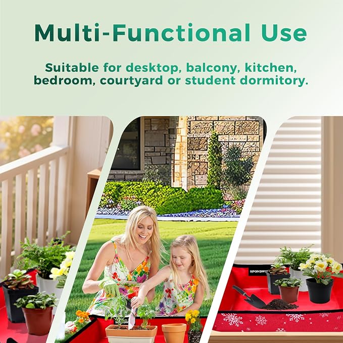 Plant Transplanting Mat - Thickened Waterproof Potting Mat, Succulent Gardening Mat, Portable Repotting Mat for Mess Control, Indoor Outdoor Use (PVC-Red Snowflake 39.5 x 59)