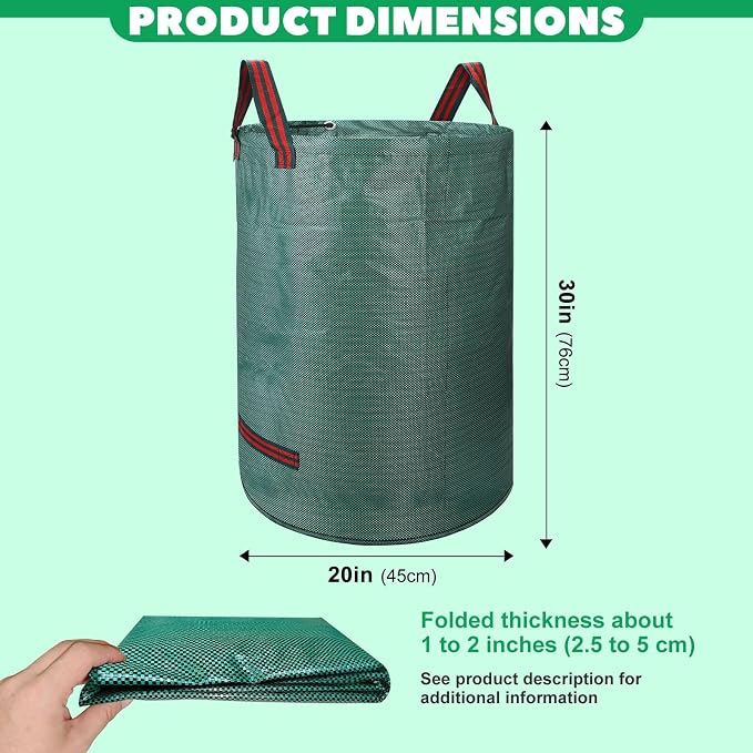 4 Pack 32 Gallon Reusable Yard Waste & Lawn Leaf Bags with Gloves - Heavy Duty Garden Trash Bags for All-Season Cleanup, Patio & Grass Clippings, Camping, Recyclable & Light Construction, Collapsible