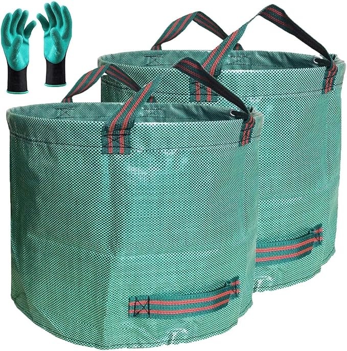Professional 2-Pack 106 Gallon Large Lawn Garden Bags (D31,H31 inch) Yard Waste Bags with Gardening Gloves for Leaf Bags,Yard Debris,Garden Trash Container,Lawn Weeds Bag,Grass Clippings Bag 4 Handles