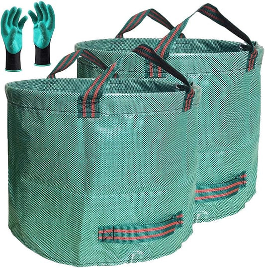 Professional 2-Pack 106 Gallon Large Lawn Garden Bags (D31,H31 inch) Yard Waste Bags with Gardening Gloves for Leaf Bags,Yard Debris,Garden Trash Container,Lawn Weeds Bag,Grass Clippings Bag 4 Handles