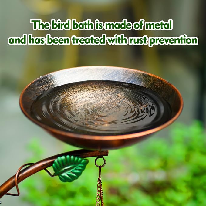 YADOOLIFE 37.8" Bird Bath and Solar Bird Feeders Combo with Flower Planter Pedestal, Metal Bird Baths for Outdoors, Decorative Birdbath with Butterfly for Outside Garden Yard, Weather Resistant